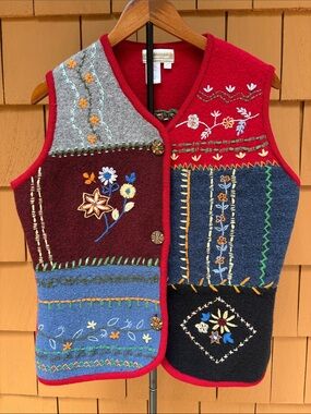 COLDWATER CREEK | VTG 90s Grannycore Floral Patchwork Embroidered Vest Size M